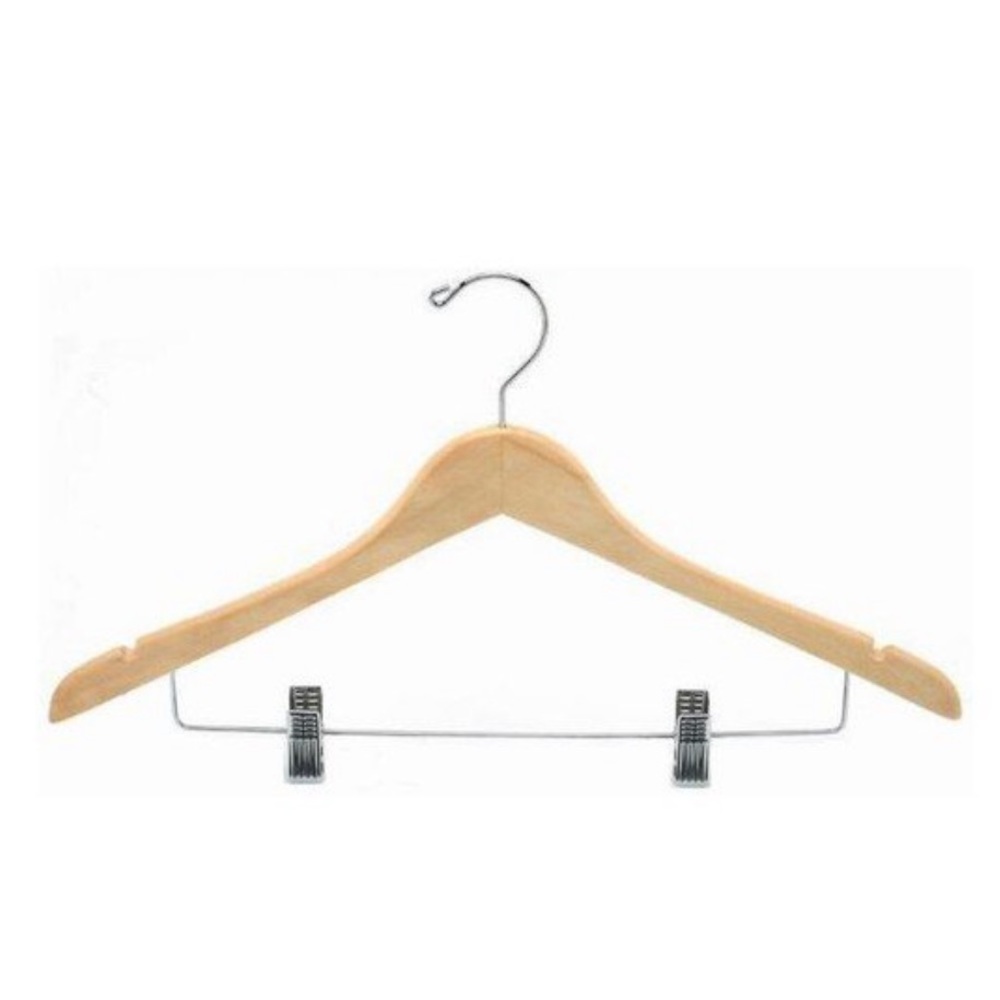 NWT 10 Contoured Wooden Suit Hanger with Clips (Natural) Bundle